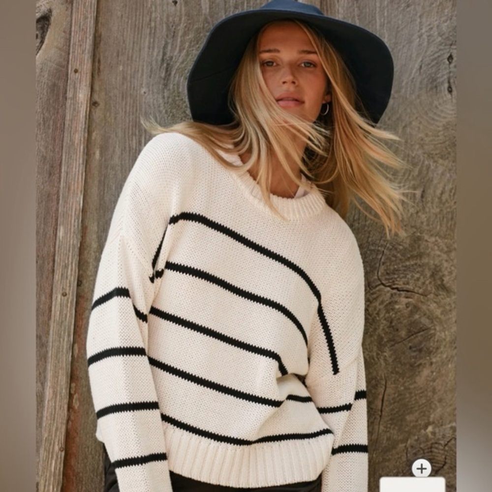 Jenni Kayne XS Chloe Crewneck Ivory and Black Stripe Crewneck Sweater